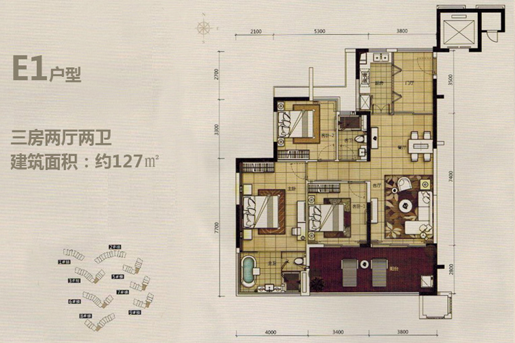 E1户型-3房2厅2卫