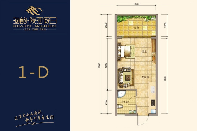 1-D户型-1房1厅1厨1卫