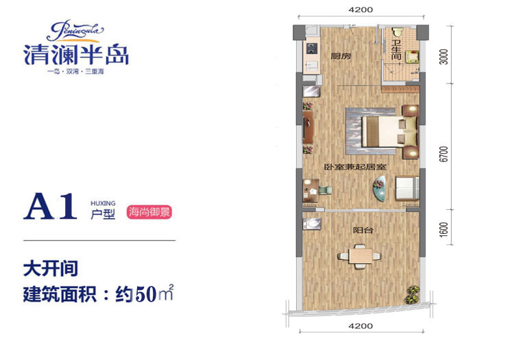 A1户型-一房一厅-50平