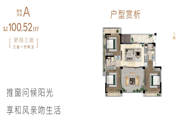 D区翠屏·凤凰海岸A户型图3室1厅2卫