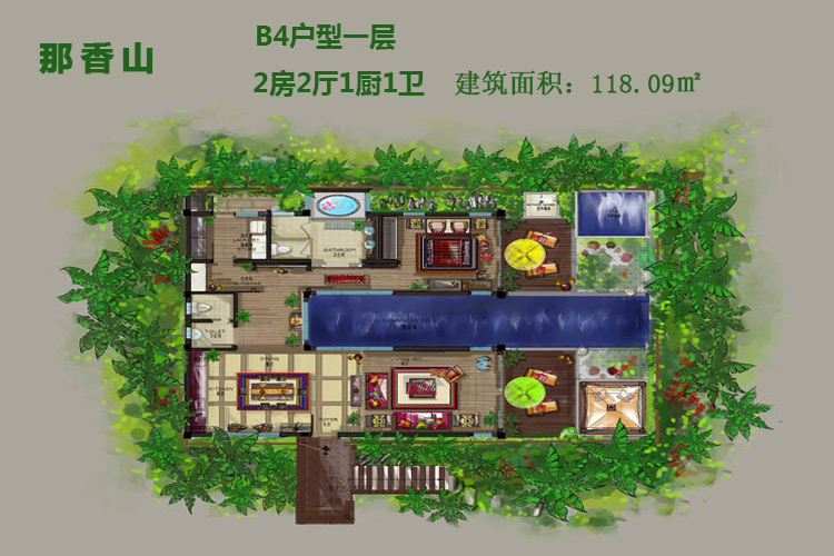 0017-B4户型一层-2房2厅1卫1厨-118.09㎡