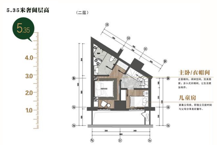 D户型LOFT墅寓一房一厅建筑面积67平米(二层)