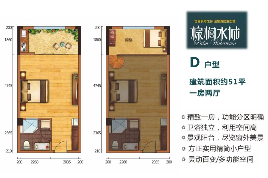 D户型建面约51平米-一房两厅
