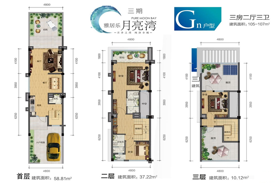 Gn户型约105平米（建筑面积）三房二厅