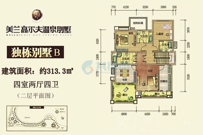 独栋别墅B户型-建筑面积约313.3㎡-四房