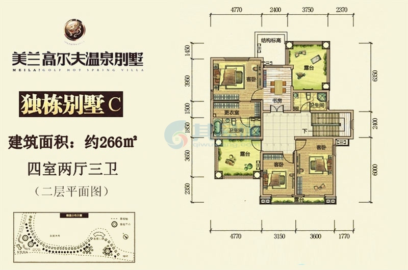 独栋别墅C户型-建筑面积约266㎡-四房