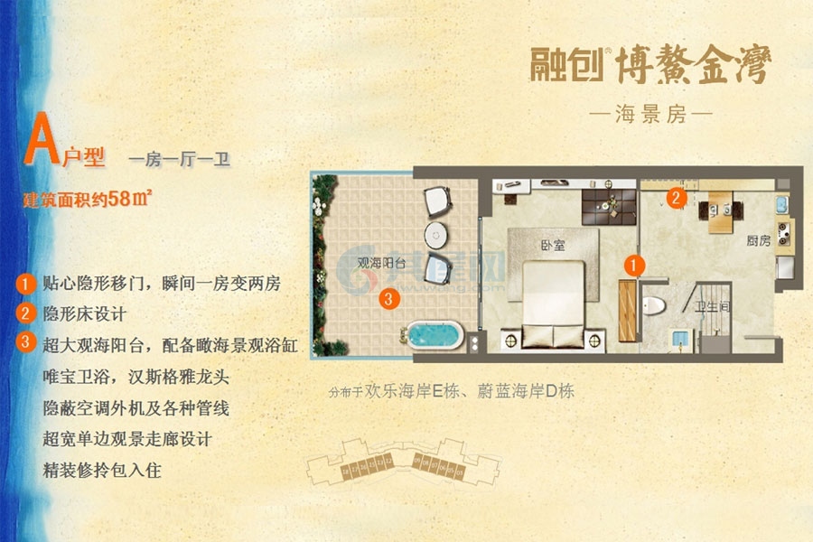 A户型-建面约58平-一房一厅