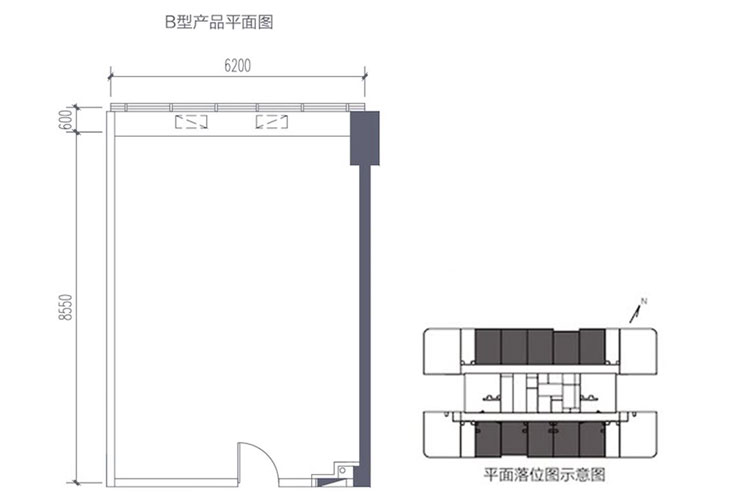三期14号楼B户型-2房1厅1厨1卫-建面约65.00㎡