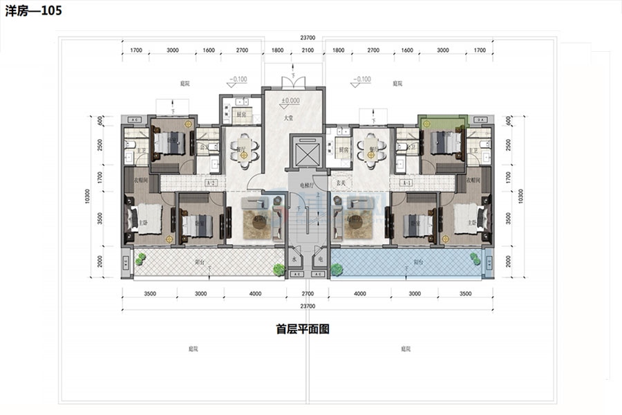 洋房首层户型-建面约105㎡-3房2厅1厨2卫