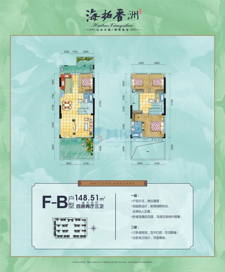 F-B户型 建面约148.51㎡ 四房两厅三卫