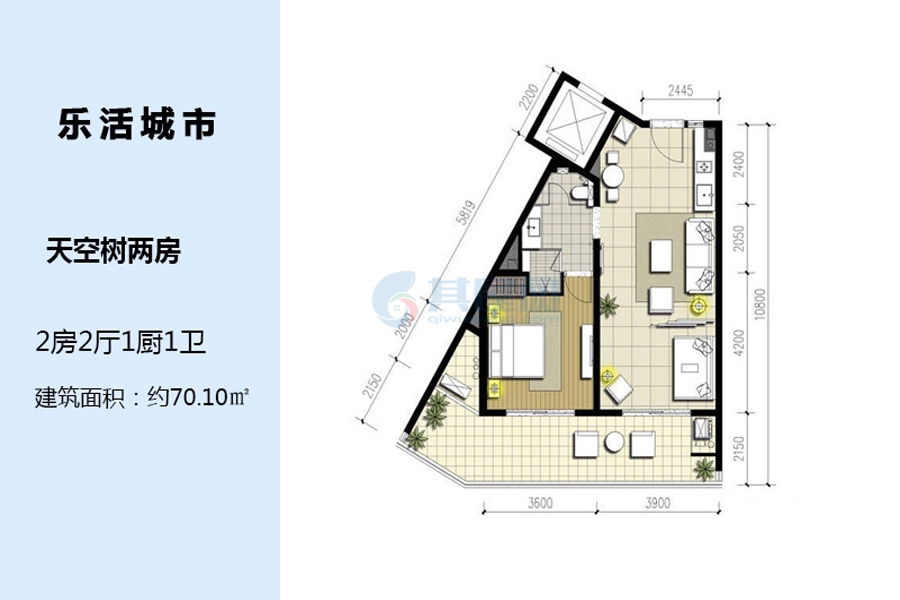 天空树-建面约70.10㎡-2房2厅1卫